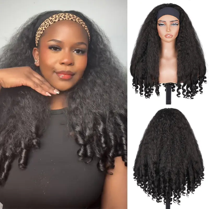 New Afro Headband with Curly in the End Wig Synthetic Hair Texture