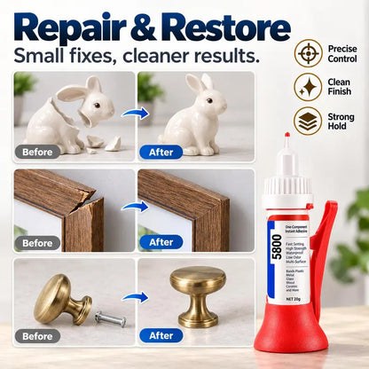 5800 Precision Repair Glue, Fast-Setting Multi-Surface Adhesive for Plastic, Metal, Glass, Wood, Ceramic and DIY Repairs