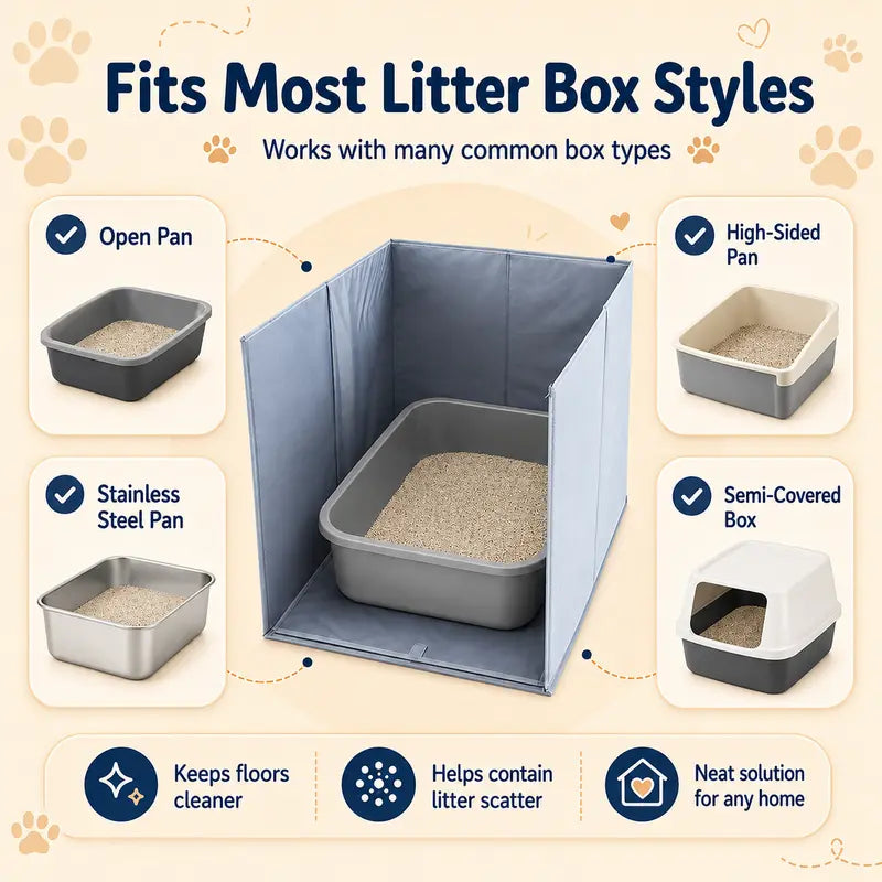 Foldable Cat Litter Box Splash Guard - Waterproof Oxford Fabric Enclosure