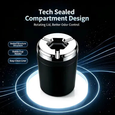 Rotating Sealed Lid Car Ashtray Odor Resistant Auto Cigarette Ashtray Fits Vehicle Cup Holder