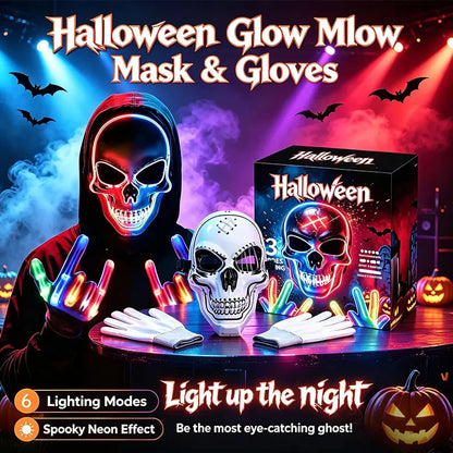 Halloween LED Scary Skeleton Hacker Mask - One Size Cosplay Horror Mask Party Clothing, Creepy Accessories, Multi-Color Glowing Lights