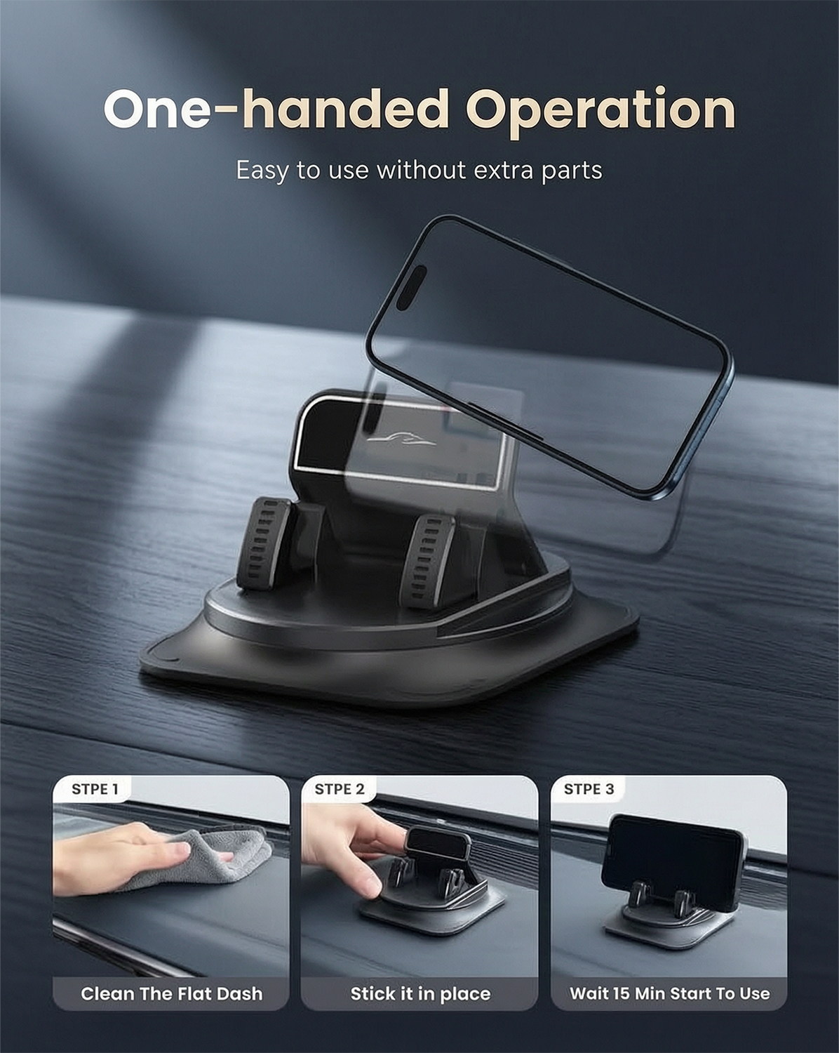 Anti-Skid Rotating Car Phone Mount, Stable Dashboard Holder for Navigation During City Drive and Highway Travel