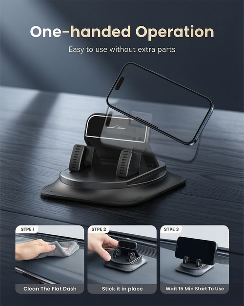 Anti-Skid Rotating Car Phone Mount, Stable Dashboard Holder for Navigation During City Drive and Highway Travel