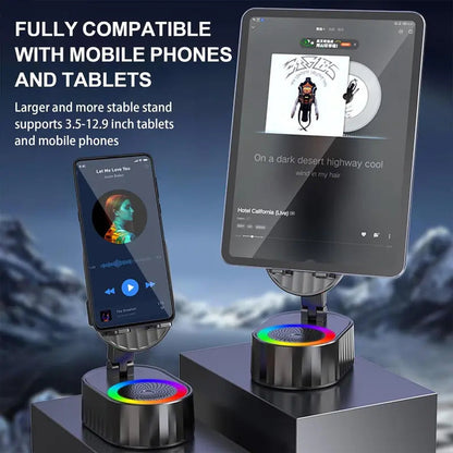 5-in-1 Wireless Induction Speaker Phone Stand – No Bluetooth Needed, LED Lights & Phone Charging