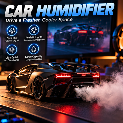 🏎️ Supercar Humidifier – Cool Mist, LED Glow & Racing-Inspired Design