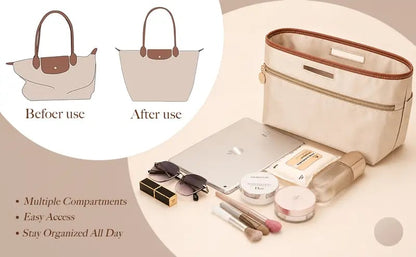 Silky Satin Tote Bag Insert Organizer with Handles