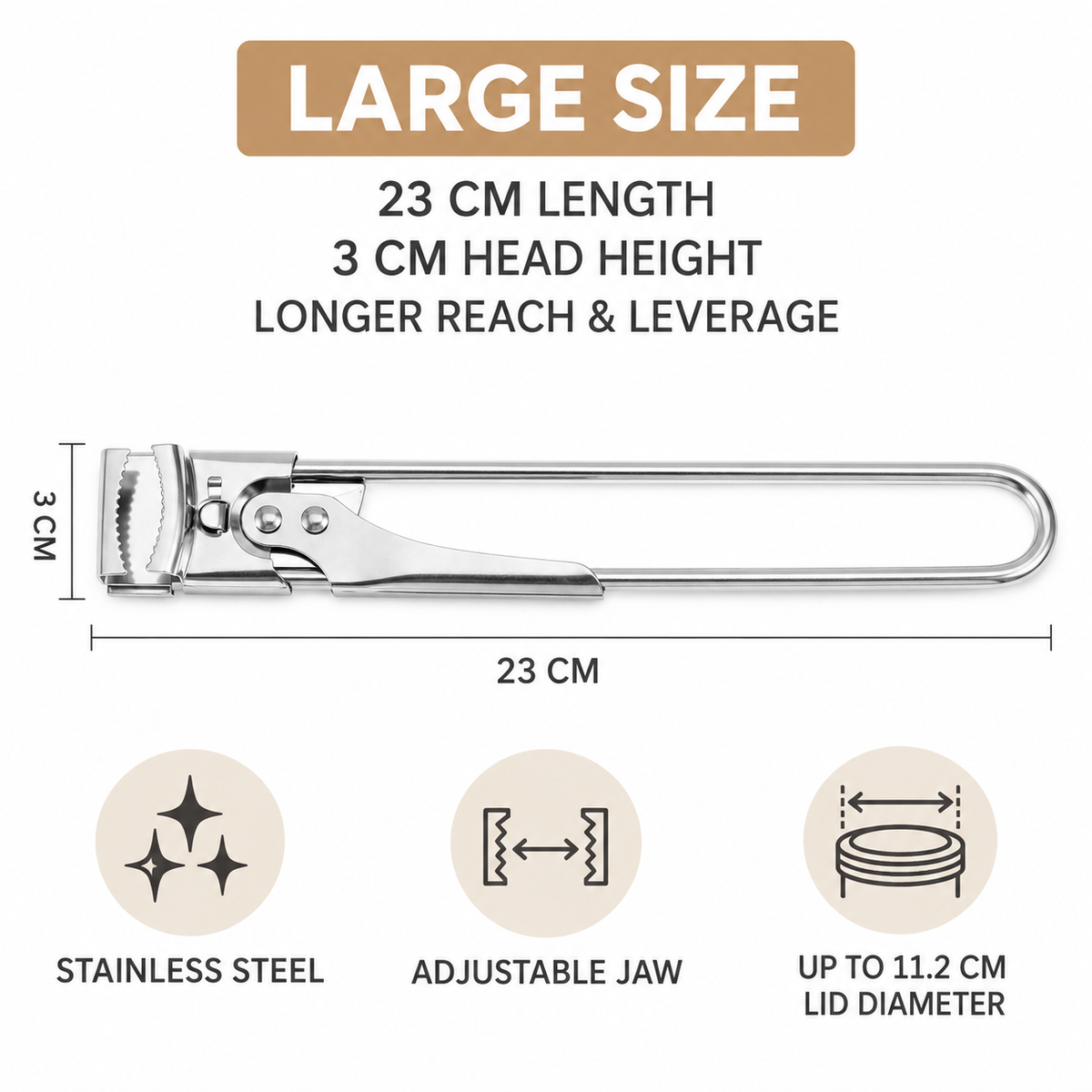 🫙 Adjustable Stainless Steel Jar Lid Opener – Long-Handle Easy-Grip Tool for Tight Jar Lids