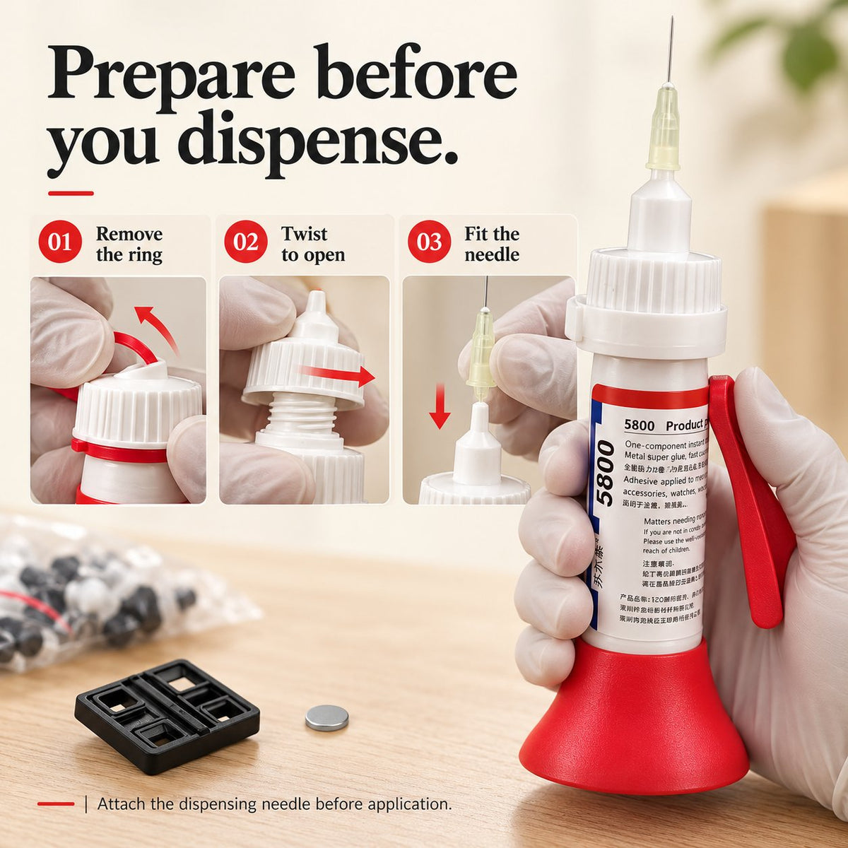 5800 Instant Adhesive with Precision Applicator & 4 Dispensing Needles – 30 mL