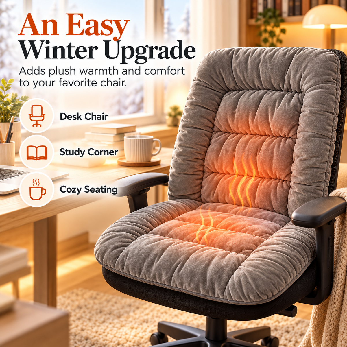 🔥 Heated Seat & Back Cushion – Plush Chair Warmer
