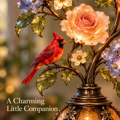 💥🏆🌹✨ Eternal Bloom – Vintage Rose & Cardinal Table Lamp