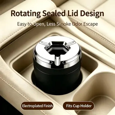 Rotating Sealed Lid Car Ashtray Odor Resistant Auto Cigarette Ashtray Fits Vehicle Cup Holder