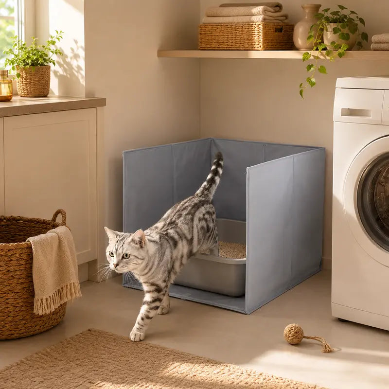 Foldable Cat Litter Box Splash Guard - Waterproof Oxford Fabric Enclosure