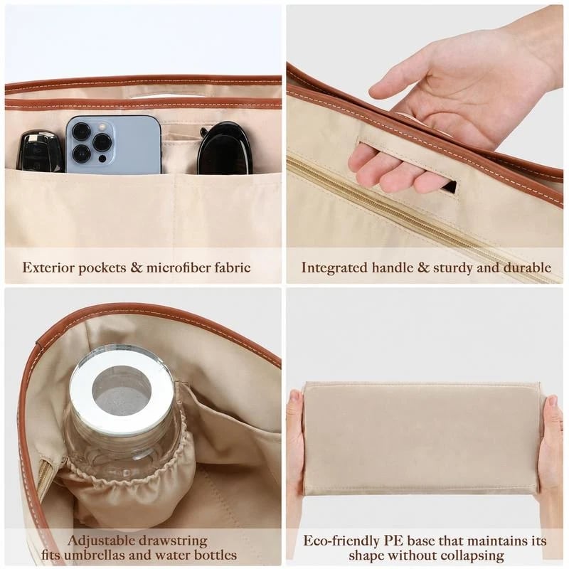 Silky Satin Tote Bag Insert Organizer with Handles