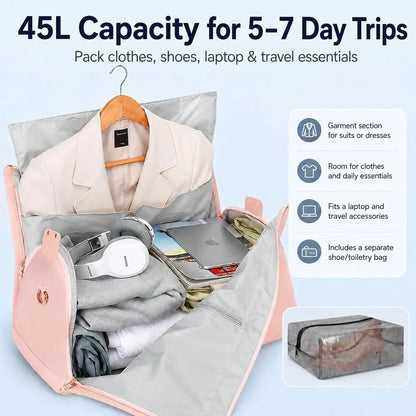 2-in-1 Convertible Garment Duffle – Carry-On with Hanging Suit Compartment & Shoe Storage