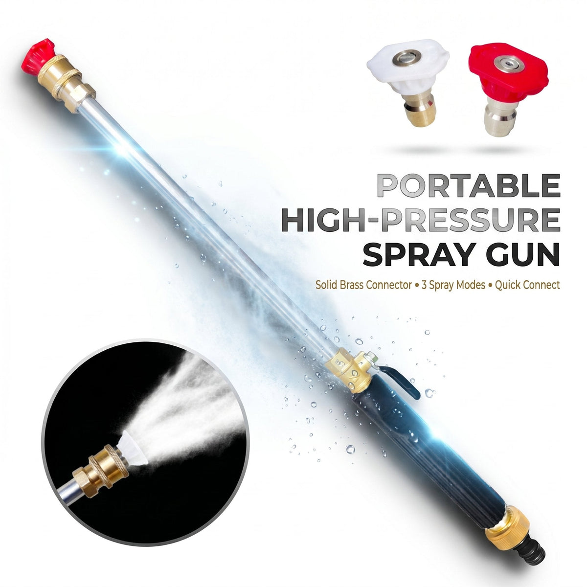 💦 Garden Hose Spray Wand – 3-Nozzle Water Sprayer for Car Washing, Patio & Garden