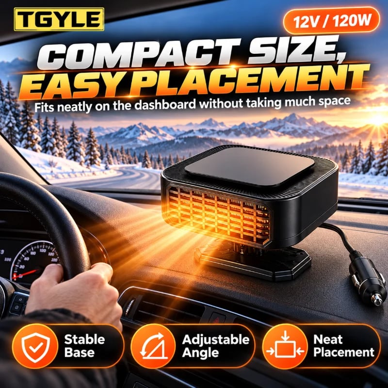 Portable Car Heater Defroster with 360-Degree Rotating Base