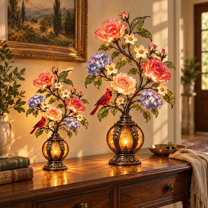 💥🏆🌹✨ Eternal Bloom – Vintage Rose & Cardinal Table Lamp