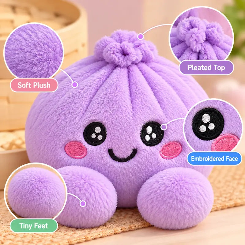 Cute Plush Stuffed Dumpling Squishies with Bamboo-Style Steamer Basket, Big Rainbow Squishy Toy