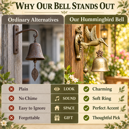 🔔 Vintage Hummingbird Doorbell – Antique Brass Hanging Bell for Home & Garden