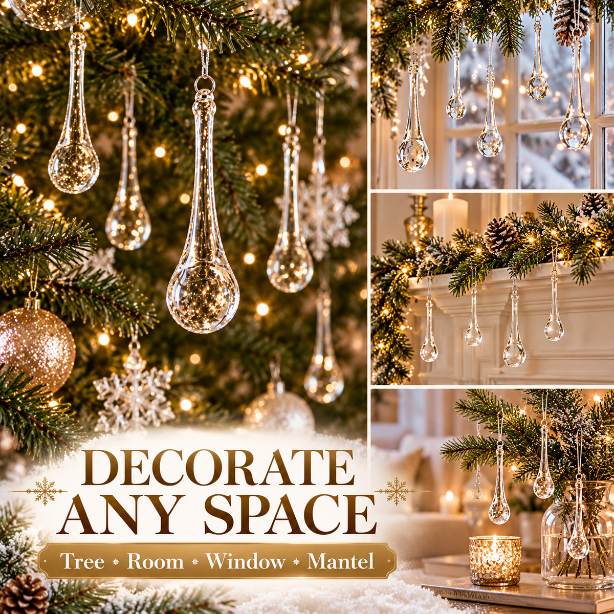 ❄️ Clear Crystal Snowflake & Icicle Christmas Ornaments