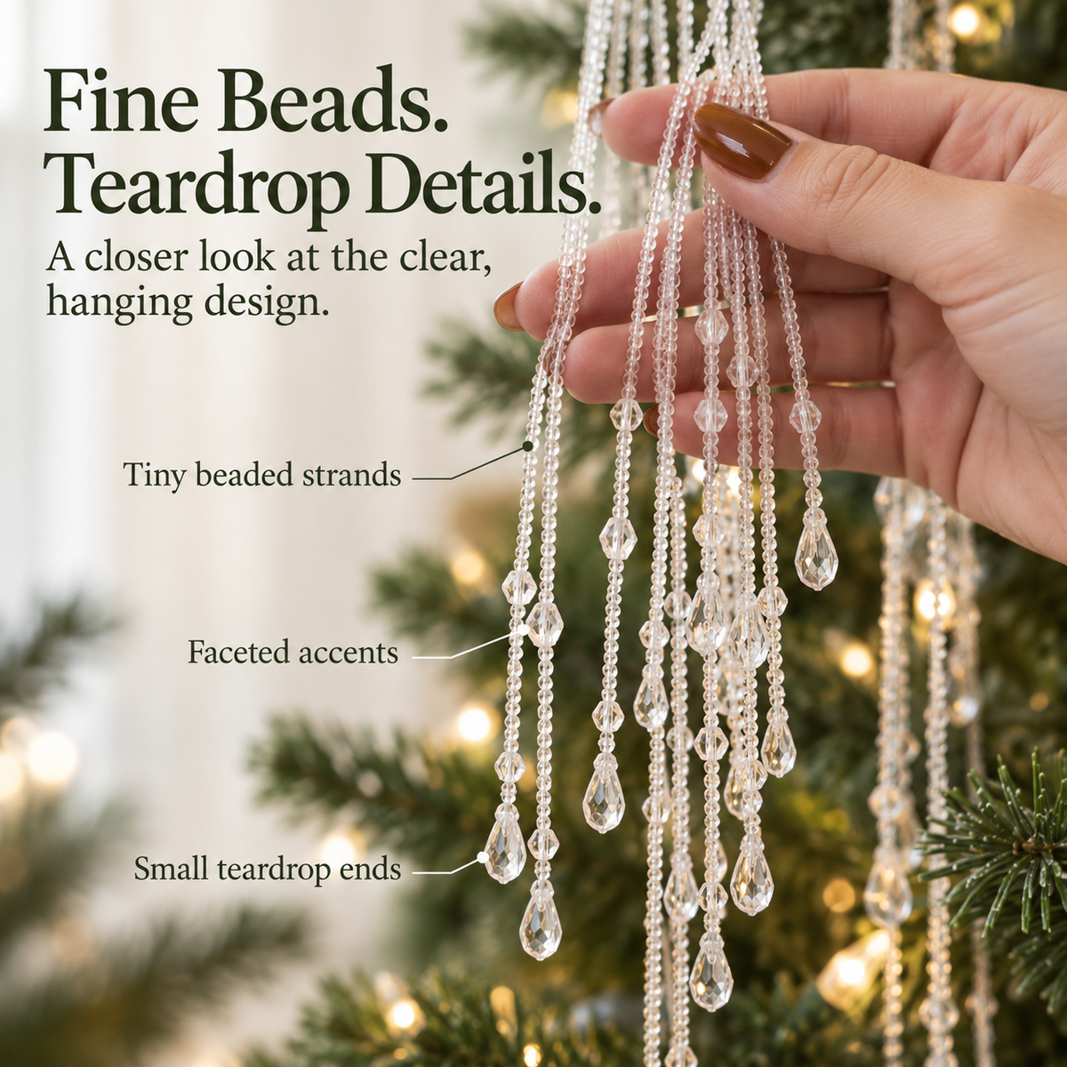 ✨ Reusable Clear Beaded Tinsel – Teardrop Icicle Strands for Christmas Trees