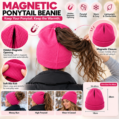 ✨2-in-1-ponytail-beanie-hat-hidden – Hidden Magnetic Closure, No-Zip Winter Knit Hat ❄️
