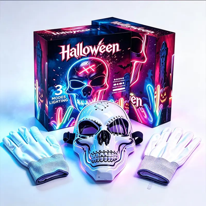 Halloween LED Scary Skeleton Hacker Mask - One Size Cosplay Horror Mask Party Clothing, Creepy Accessories, Multi-Color Glowing Lights