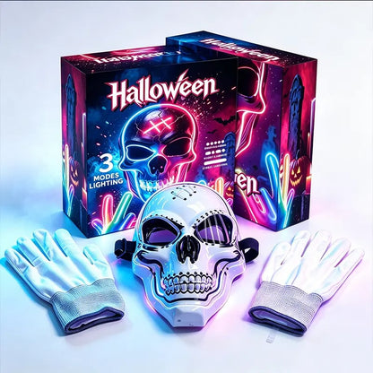 Halloween LED Scary Skeleton Hacker Mask - One Size Cosplay Horror Mask Party Clothing, Creepy Accessories, Multi-Color Glowing Lights