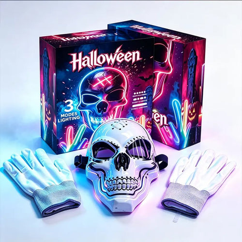 Halloween LED Scary Skeleton Hacker Mask - One Size Cosplay Horror Mask Party Clothing, Creepy Accessories, Multi-Color Glowing Lights