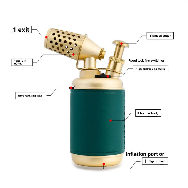🔥1300°C Windproof Butane Torch with Vintage Leather Wrap