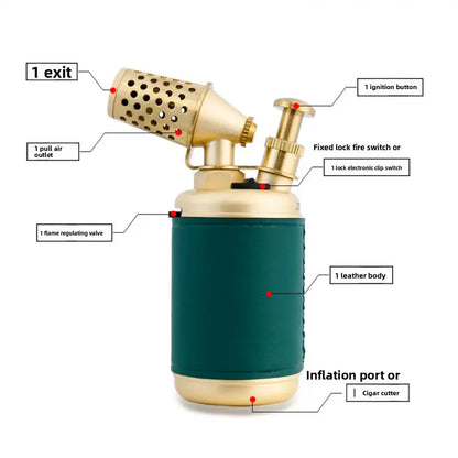 🔥1300°C Windproof Butane Torch with Vintage Leather Wrap