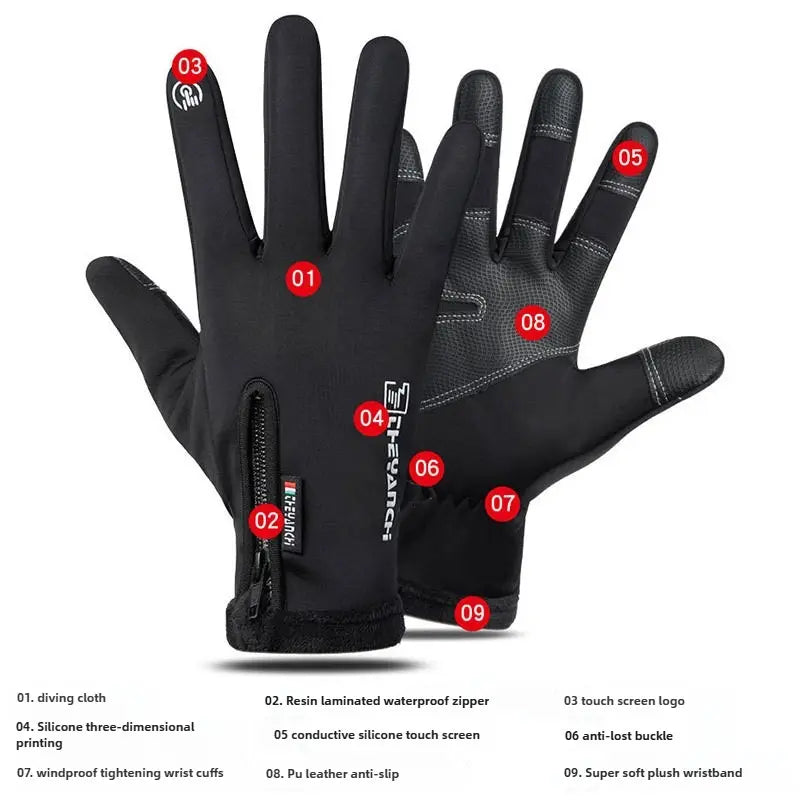 Outdoor Winter Gloves, Touchscreen andWindproof Full-Finger Gloves for Sports