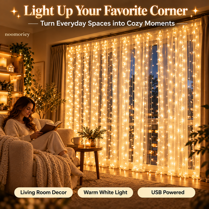 🎄 Christmas Curtain Lights – Warm White LED Window Lights with Remote Control