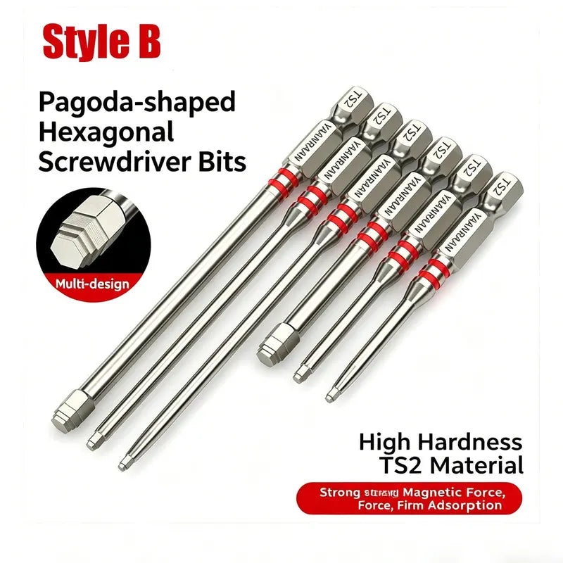All-in-One Pagoda Hex Screwdriver Bit Set (6PCS) - Universal Magnetic Impact Bits