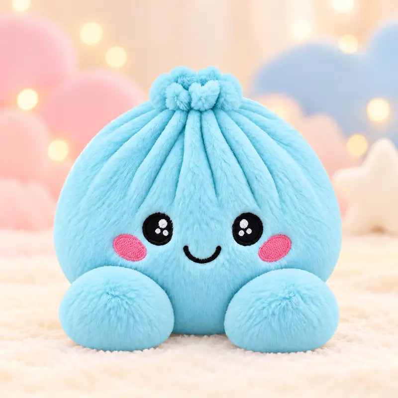 Cute Plush Stuffed Dumpling Squishies with Bamboo-Style Steamer Basket, Big Rainbow Squishy Toy