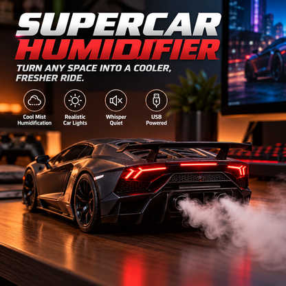 🏎️ Supercar Humidifier – Cool Mist, LED Glow & Racing-Inspired Design