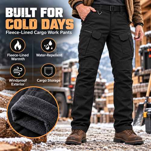 🔥 Men's Fleece-Lined Cargo Work Pants | Windproof & Water-Repellent