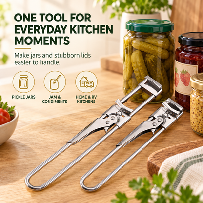 🫙 Adjustable Stainless Steel Jar Lid Opener – Long-Handle Easy-Grip Tool for Tight Jar Lids