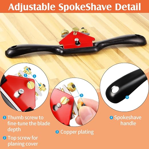 Adjustable Spokeshave Tool for Woodworking, Small Hand Plane with Dual Knobs