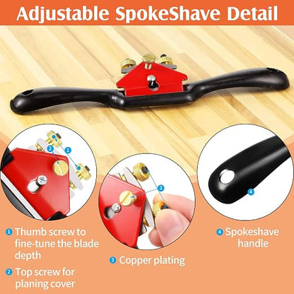 Adjustable Spokeshave Tool for Woodworking, Small Hand Plane with Dual Knobs