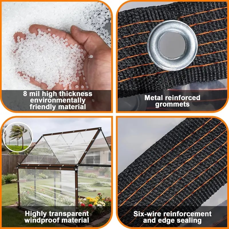 Clear Waterproof PE Tarp – Transparent Outdoor Cover with Metal Grommets
