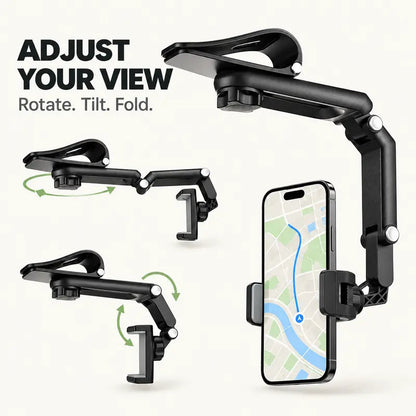 🚗 360° Rotating Car Sun Visor Phone Holder – Foldable & Adjustable Hands-Free Phone Mount