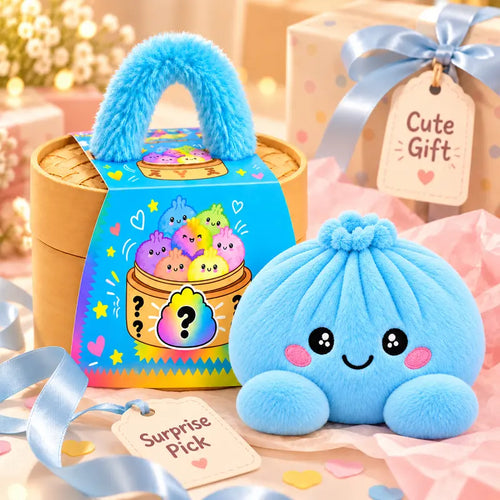 Cute Plush Stuffed Dumpling Squishies with Bamboo-Style Steamer Basket, Big Rainbow Squishy Toy