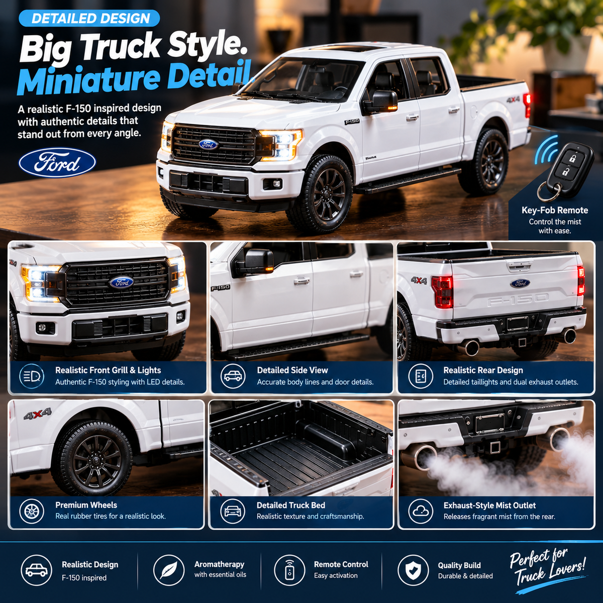 🚙 Realistic Pickup Truck Essential Oil Diffuser – Remote-Controlled Aromatherapy Mist with Exhaust Smoke Effect