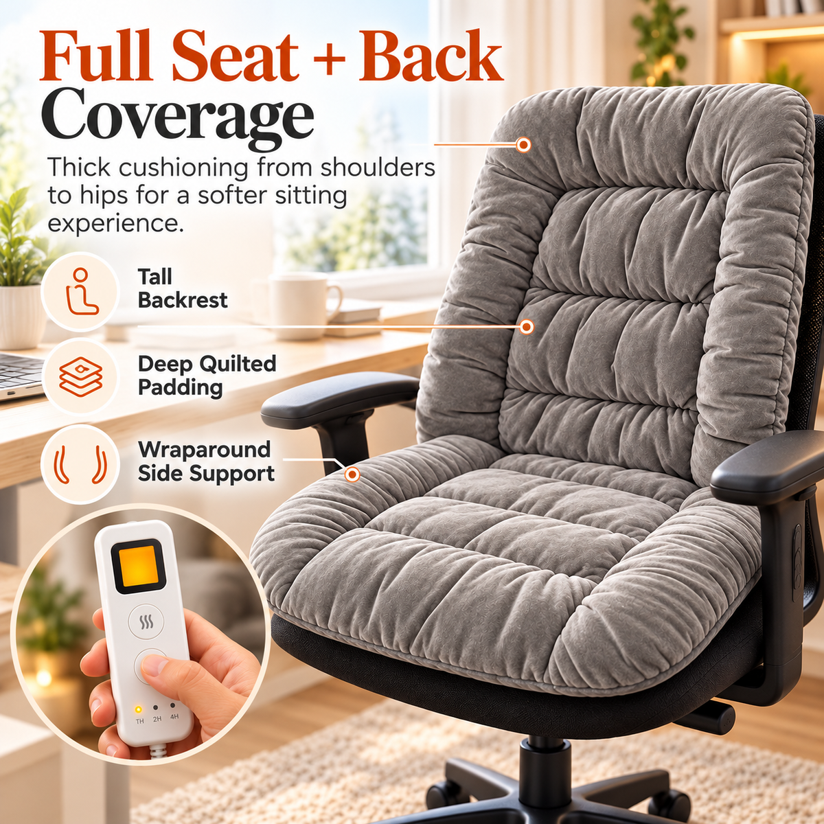 🔥 Heated Seat & Back Cushion – Plush Chair Warmer