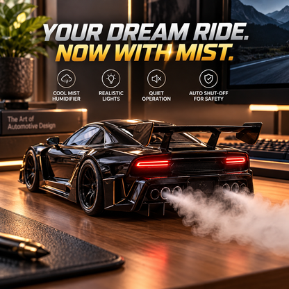 🏎️ Supercar Humidifier – Cool Mist, LED Glow & Racing-Inspired Design