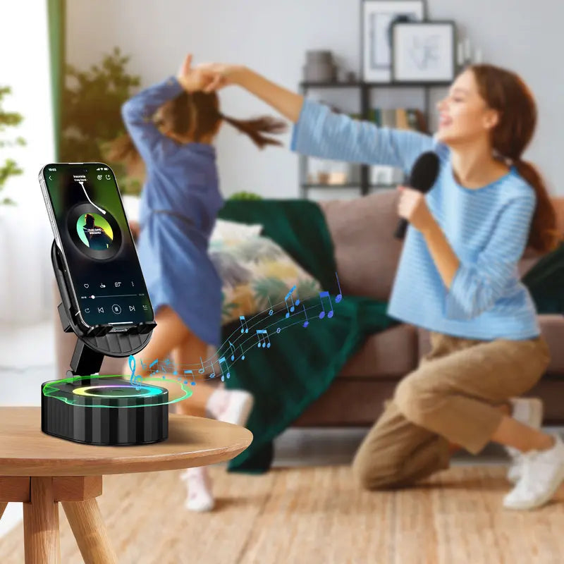 5-in-1 Wireless Induction Speaker Phone Stand – No Bluetooth Needed, LED Lights & Phone Charging