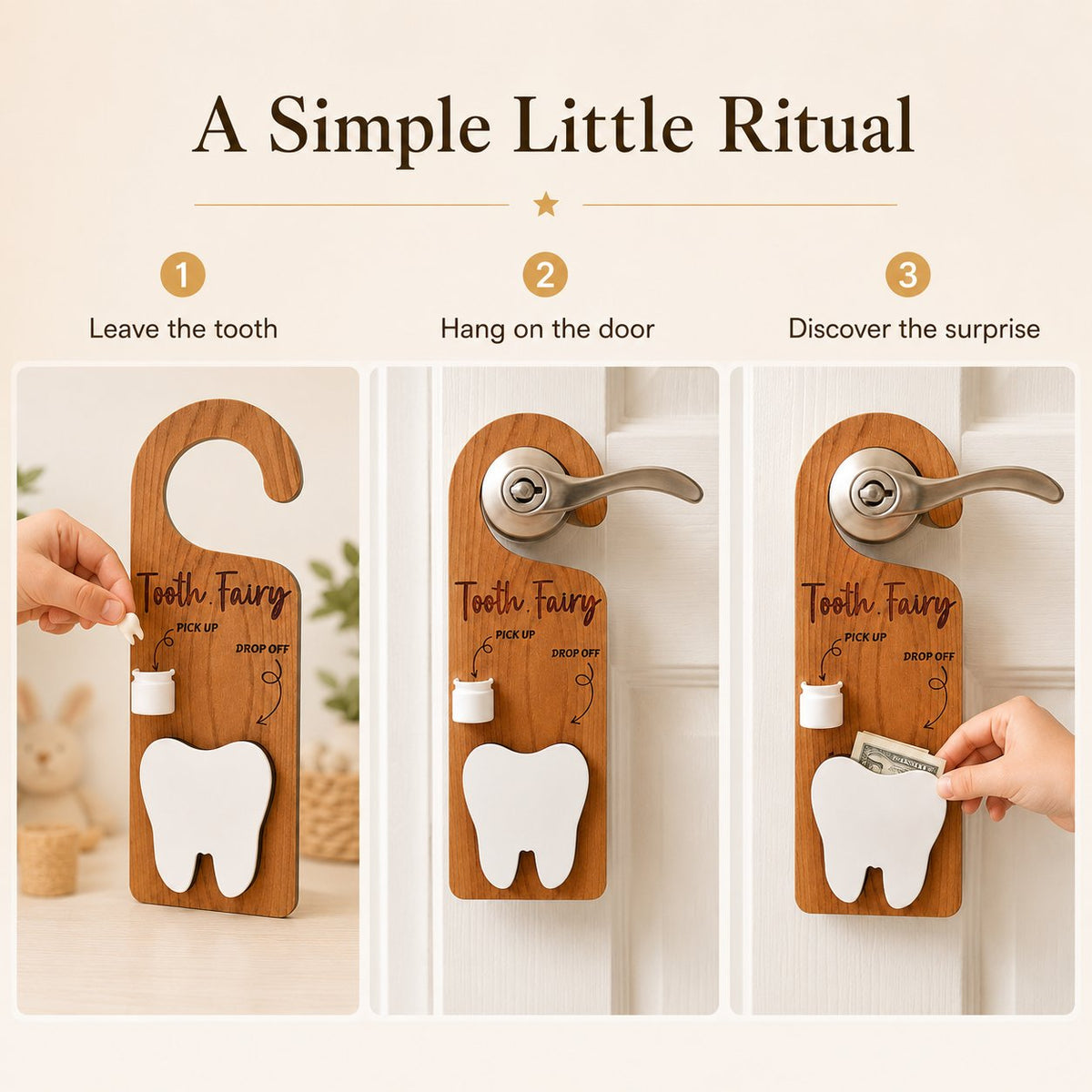 🧚 Wooden Tooth Fairy Door Hanger for Lost Tooth Traditions