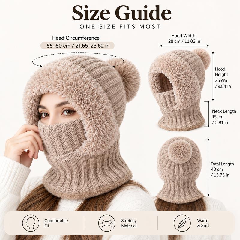 Girls' 3-in-1 Fleece Winter Balaclava – Warm Hat, Scarf & Face Cover