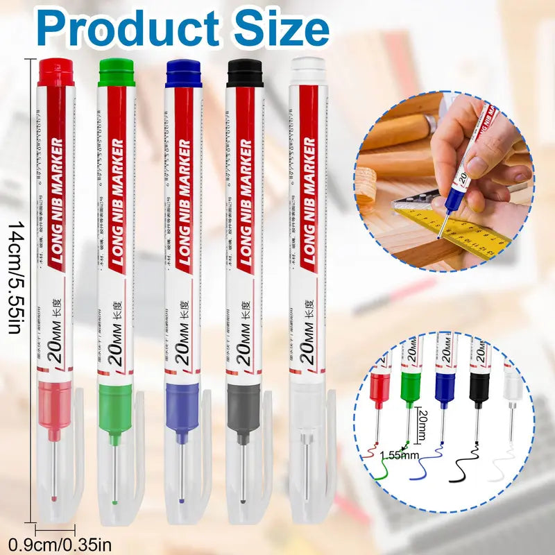 🖊️20mm Long Nib Deep Hole Marker | Waterproof Oil‑Based Pen for Construction & Woodworking💧